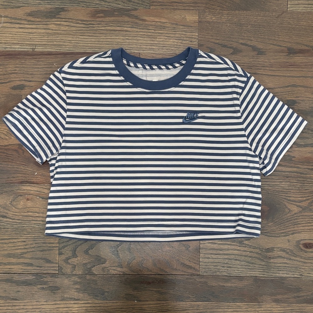 Nike “The Nike Tee” Blue & White Striped Tee Shirt, Size S, Loose Fit